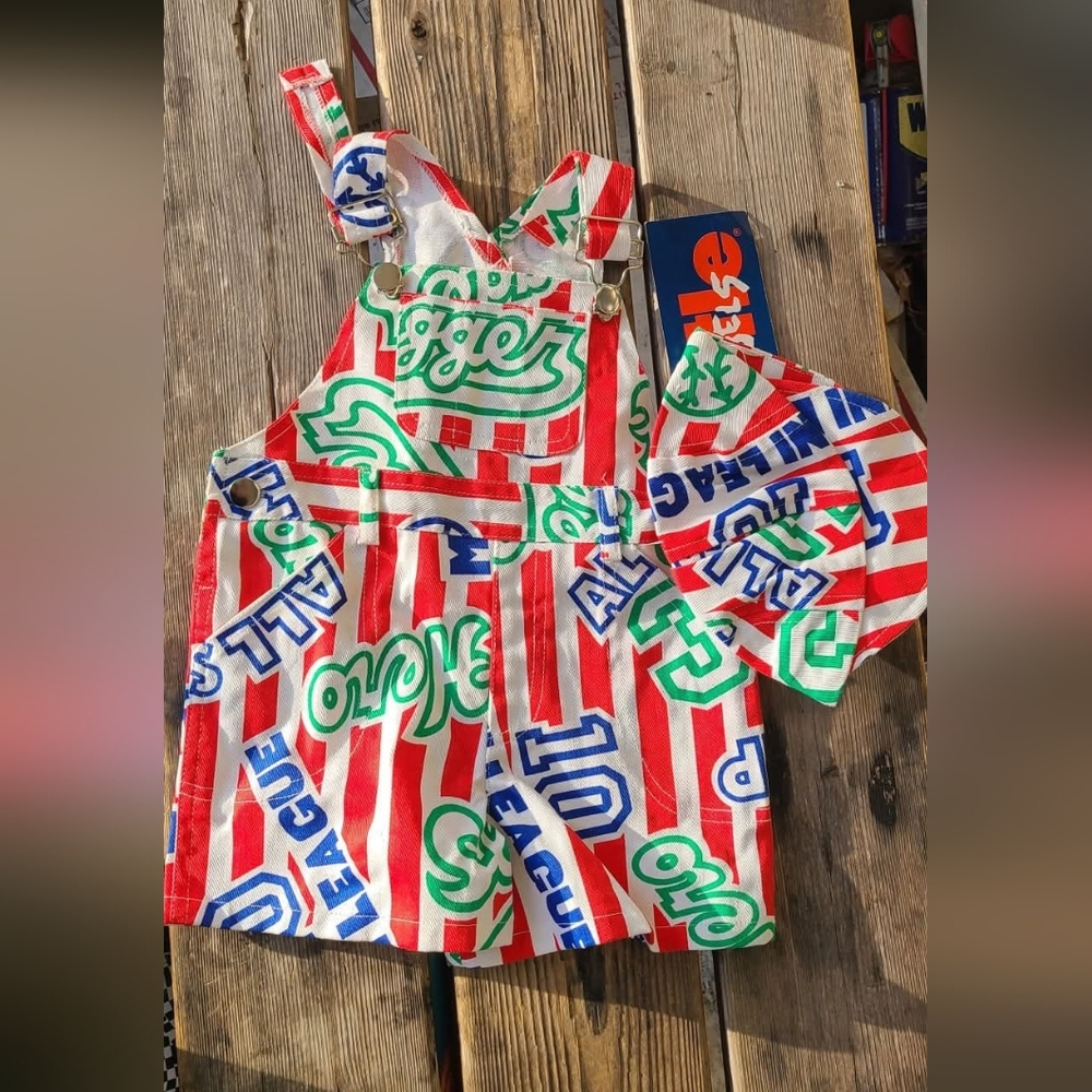 VINTAGE REBELS SZ 4T NWT 2pc RED / WHITE STRIPE COLORBLOCK Overall Shorts